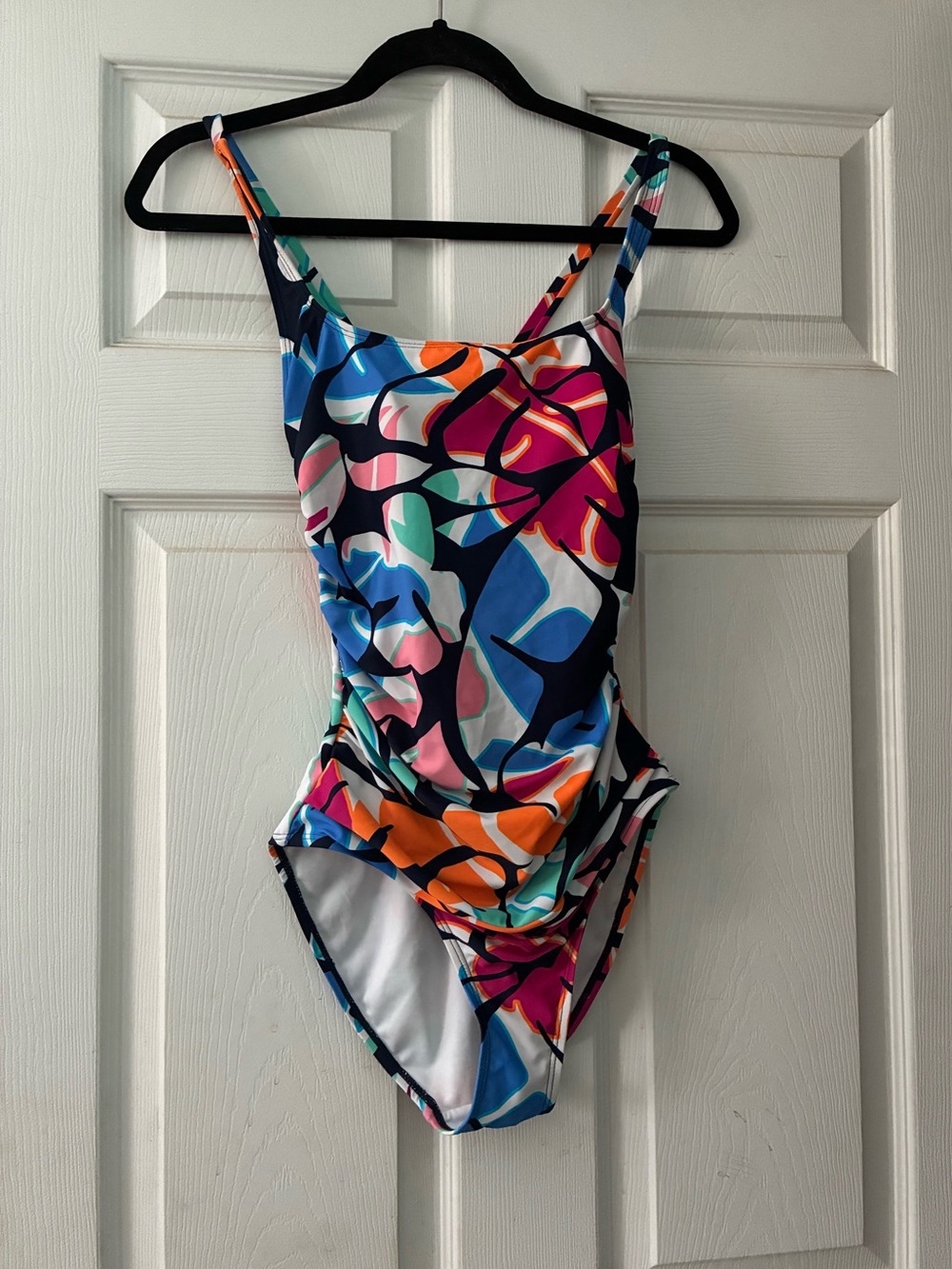 Nautica Slimming Ruched Side One Piece Floral Print Swimsuit Women